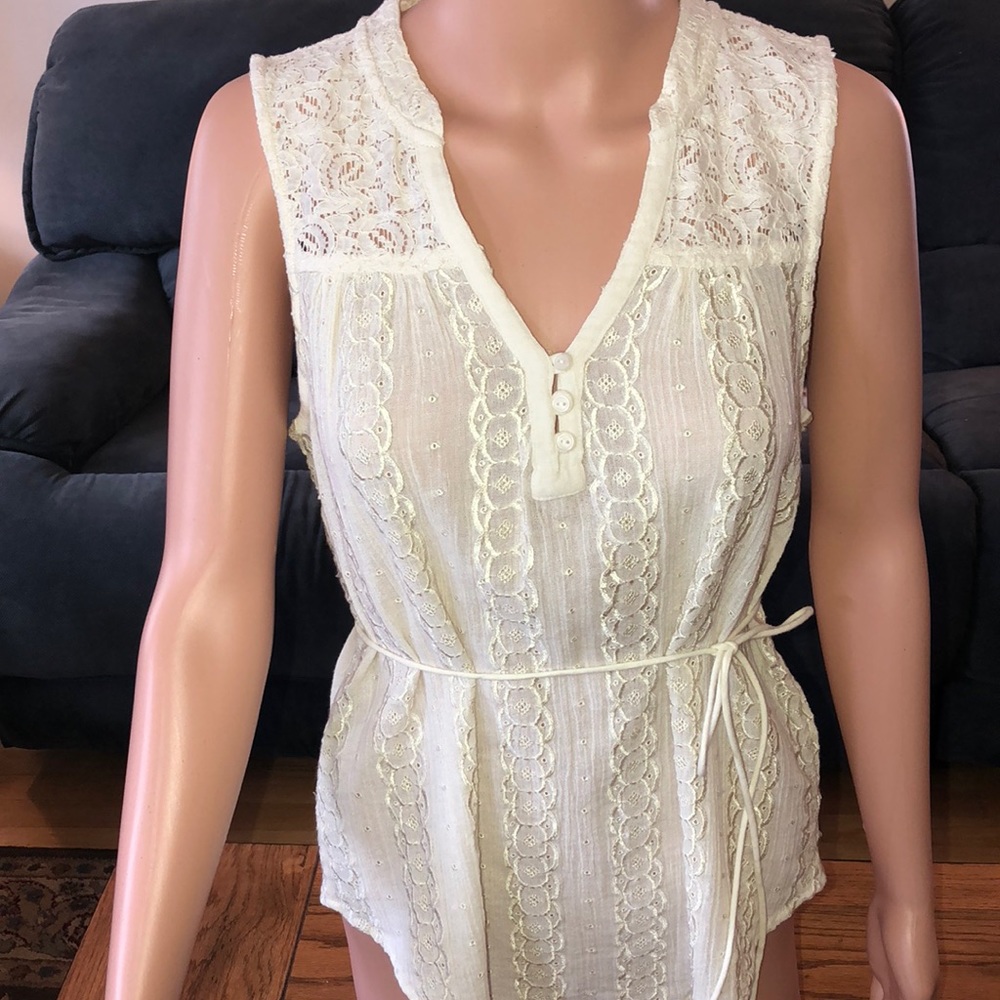 Lucky Brand cream colored sleeveless lace tunic - Picture 2 of 8
